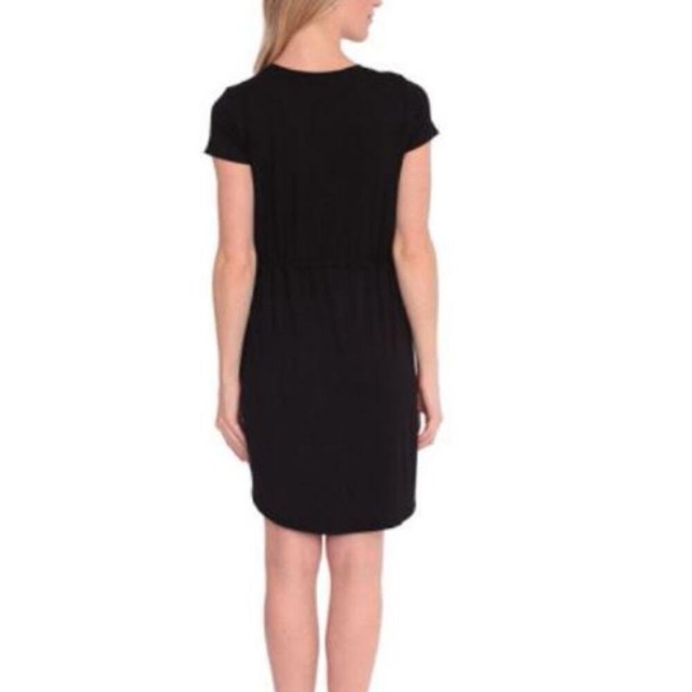 Olive & Oak Black Short Sleeve Drawstring Waist Jersey Knit Dress L - Picture 7 of 13